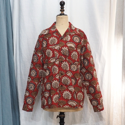 アジャスタブルコスチューム　オリジナル バグループリント オープンカラー ロングスリーブ シャツ　AS-191　ワイン