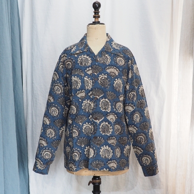 アジャスタブルコスチューム　オリジナル バグループリント オープンカラー ロングスリーブ シャツ　AS-191　ネイビー