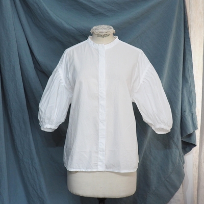 ホームスパン　無地　パフスリーブ ブラウス　＃５７５０　ホワイト