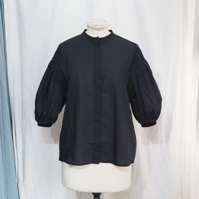 ホームスパン　無地　パフスリーブ ブラウス　＃５７５０　ブラック