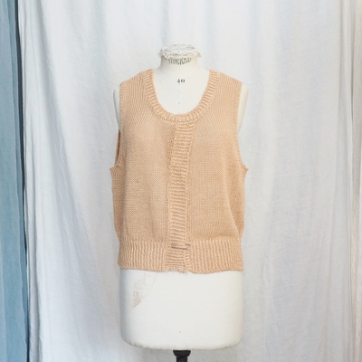 ホームスパン リネン 前スリット ベスト　#7942　ピーチ