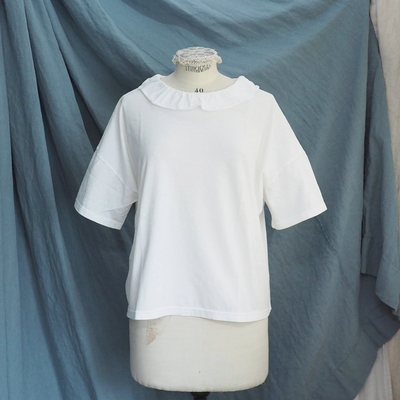 ホームスパン　30/1天竺 フリルカラー 半袖Ｔシャツ　#6563　サラシ