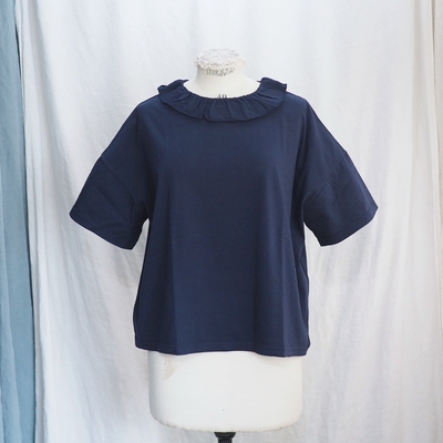 ホームスパン　30/1天竺 フリルカラー 半袖Ｔシャツ　#6563　ネイビー