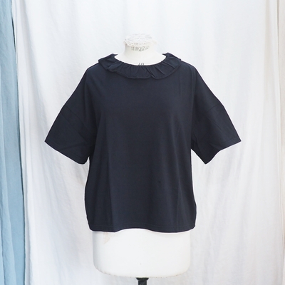 ホームスパン　30/1天竺 フリルカラー 半袖Ｔシャツ　#6563　ブラック