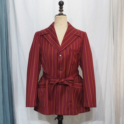 アジャスタブルコスチューム　20's スタイル レガッタストライプ　ベルテッド ジャケット　AJ-225　WINE