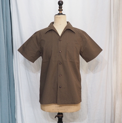 アジャスタブル コスチューム　ピンドット イタリアンカラー ショートスリーブ シャツ　AS-194　BROWN