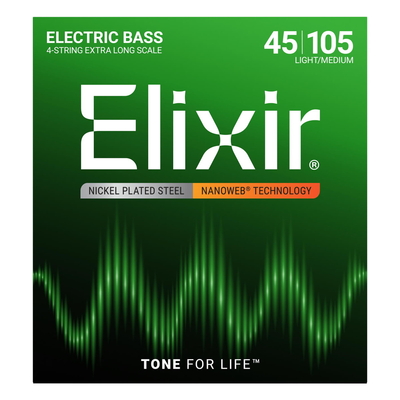 【メール便・送料無料】Elixir エリクサー ベース弦 NANOWEB ニッケル EX-Long Scale Light/Medium .045-.105 #14087