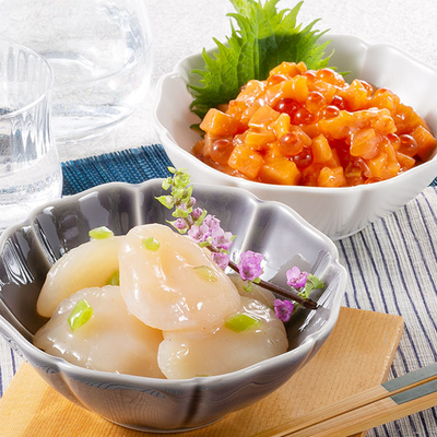 北海道知床産鮭いくら親子漬け180g・ほたてわさび180g
