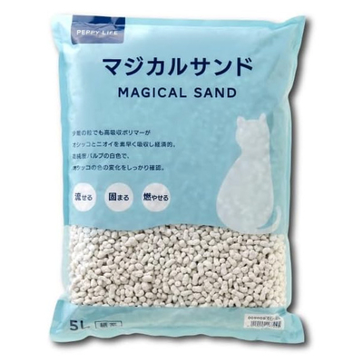 『マジカルサンド (5L) ×１袋』【猫】【猫砂】流せる固まる大好評尿の色がわかりやすい白い紙製猫砂【PEPPY】