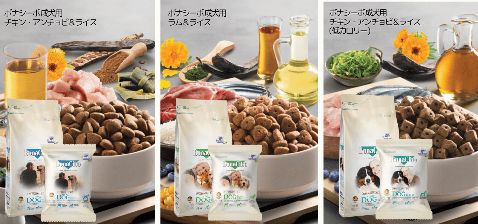 ボナシーボ BonaCibo 成犬用ドライフード お試し3種セット