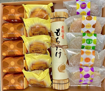 栗羽二重1本+栗饅頭5個+栗マドレーヌ5個+どら焼き5個