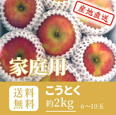 りんご　こうとく(10月下旬～11月上旬発送予定）　家庭用　マル秀　キャップ詰め　約2k（6～10玉）