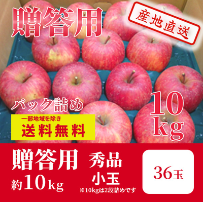 りんご　サンふじ　12月上～中旬発送予定　贈答用　秀　パック詰　小玉　約10k（36玉）