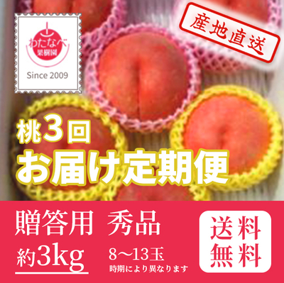 桃　定期便　7月・8月・9月中お届け　贈答用　秀　約3k（8～13玉）