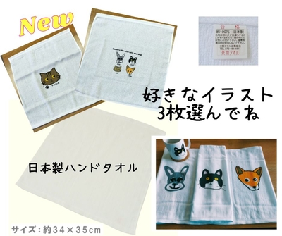 おしぼりタオル3枚セット（5種類から3種類選んでね）