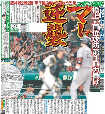 8月29日付スポーツ報知大阪本社版（28ページ)