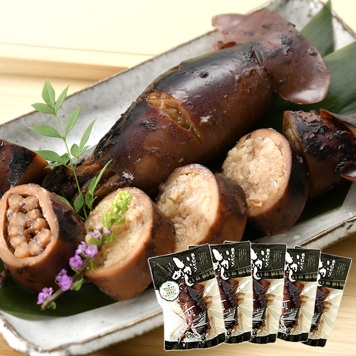 昔ながらの”いかめし” (１尾入り×５袋) 中サイズ120g以上/尾［化学調味料・着色料・保存料不使用］常温【送料込み】