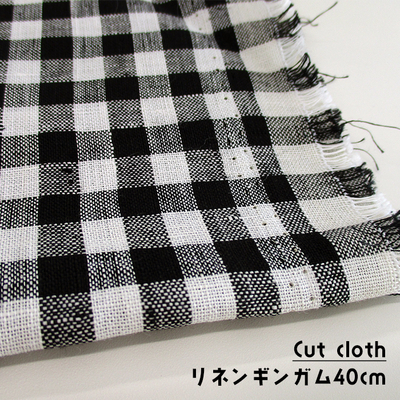 【カットクロス】先染めリネンギンガムチェック 40cm [オフ×黒]