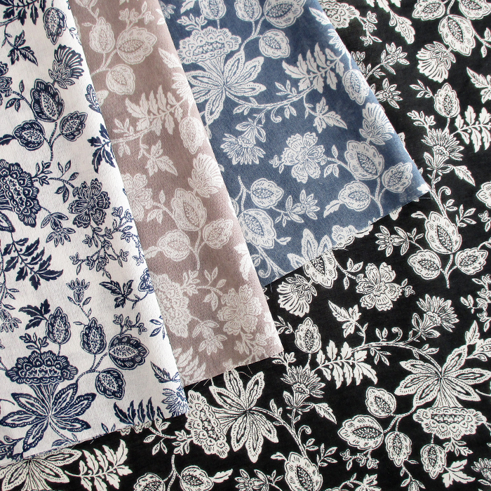 80sシルクヴェールローン　更紗調ボタニカル　108cm巾　花柄