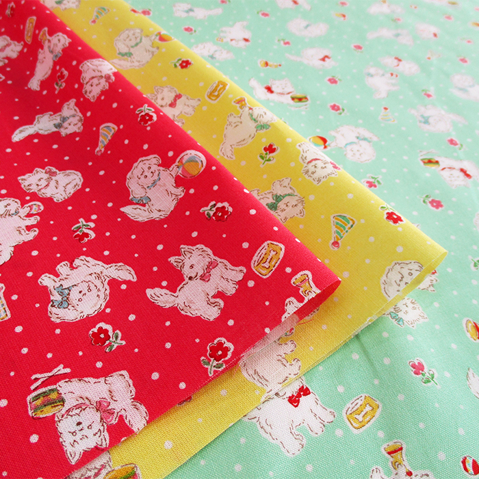 【SALE】スケアプリント Happy message  -dog&cat-　108cm巾　動物|レトロ|犬|ネコ|ねこ|いぬ