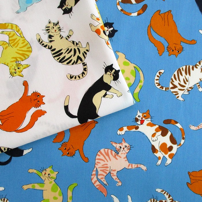【SALE】綿ブロード　くらえ!猫パンチ　112cm巾　ねこ ネコ 動物