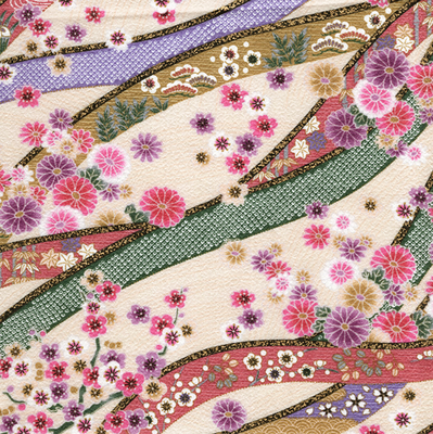 【難ありSALE】コットン和柄ちりめん風　百花文様　110cm巾　エンボス加工 桜 梅 菊