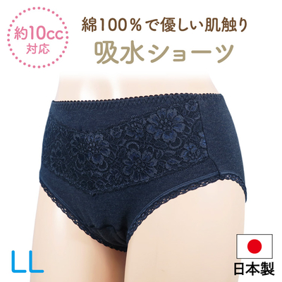 綿100％で肌に優しい　吸水ショーツ　(10cc)　日本製　SS87　LL　コン