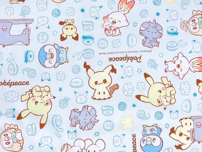 ポイント10倍！ コットンオックスプリント生地 ポケットモンスター”ポケピース”柄