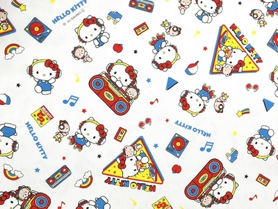 ポイント10倍! コットンオックスプリント ハローキティ ミュージックタイムホワイト