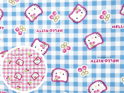 ポイント10倍！ コットンオックスプリント生地 ハローキティサクランボ柄