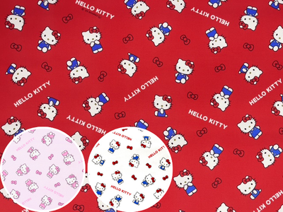 ポイント10倍！ コットンオックスプリント生地 ハローキティベーシックリボン柄