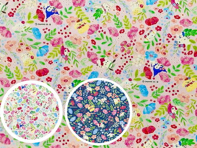 ポイント10倍！ コットンオックスプリント生地　サンリオキャラクターズ コテージ柄