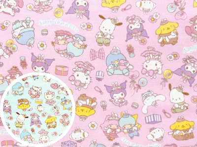 ポイント10倍！ コットンオックスプリント生地　サンリオキャラクターズ うさ耳柄