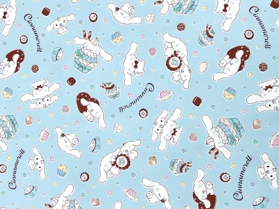 ポイント10倍！ コットンオックスプリント生地 シナモロール スイーツ柄