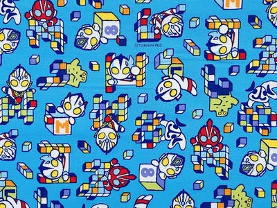 ポイント10倍！ コットンオックスプリント生地 M78ウルトラマン ブロック柄