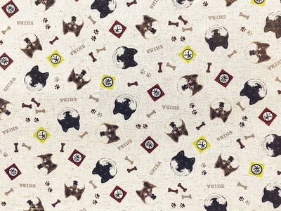 綿麻キャンバスプリント生地 コットンこばやし　柴犬　KTS7132