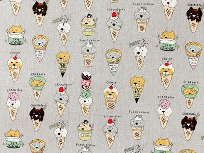 綿麻キャンバスプリント生地 コットンこばやし アイスねこ KTS7023