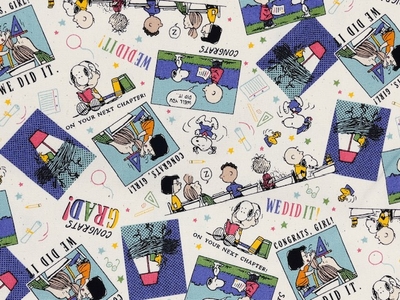 ポイント10倍！ コットンオックスプリント生地 スヌーピー ピーナッツ スクールズアウト