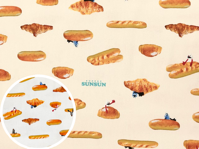 ポイント10倍！ 綿オックスプリント生地 パペットスンスン パン柄 PSNF-02