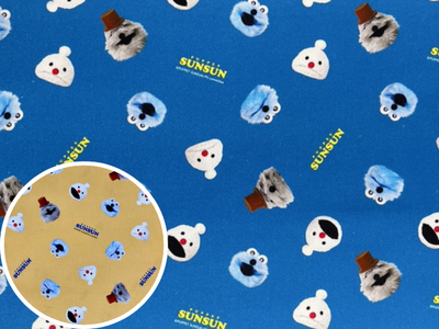 ポイント10倍！ 綿オックスプリント生地 パペットスンスンフェイス柄 PSNF-03