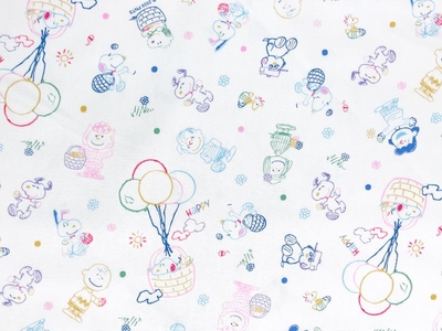 ポイント10倍！ 綿オックスプリント生地 スヌーピー ピーナッツ ビブラントアウトライン柄