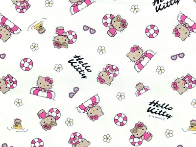 ポイント10倍！綿オックスプリント生地 ハローキティサマー日焼けキティ柄