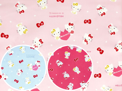 ポイント10倍！綿オックスプリント生地 ハローキティミミィ柄