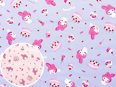 ポイント10倍！綿オックスプリント生地 マイメロディー ケーキ柄