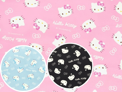 ポイント10倍！綿オックスプリント生地 ハローキティフェイス柄