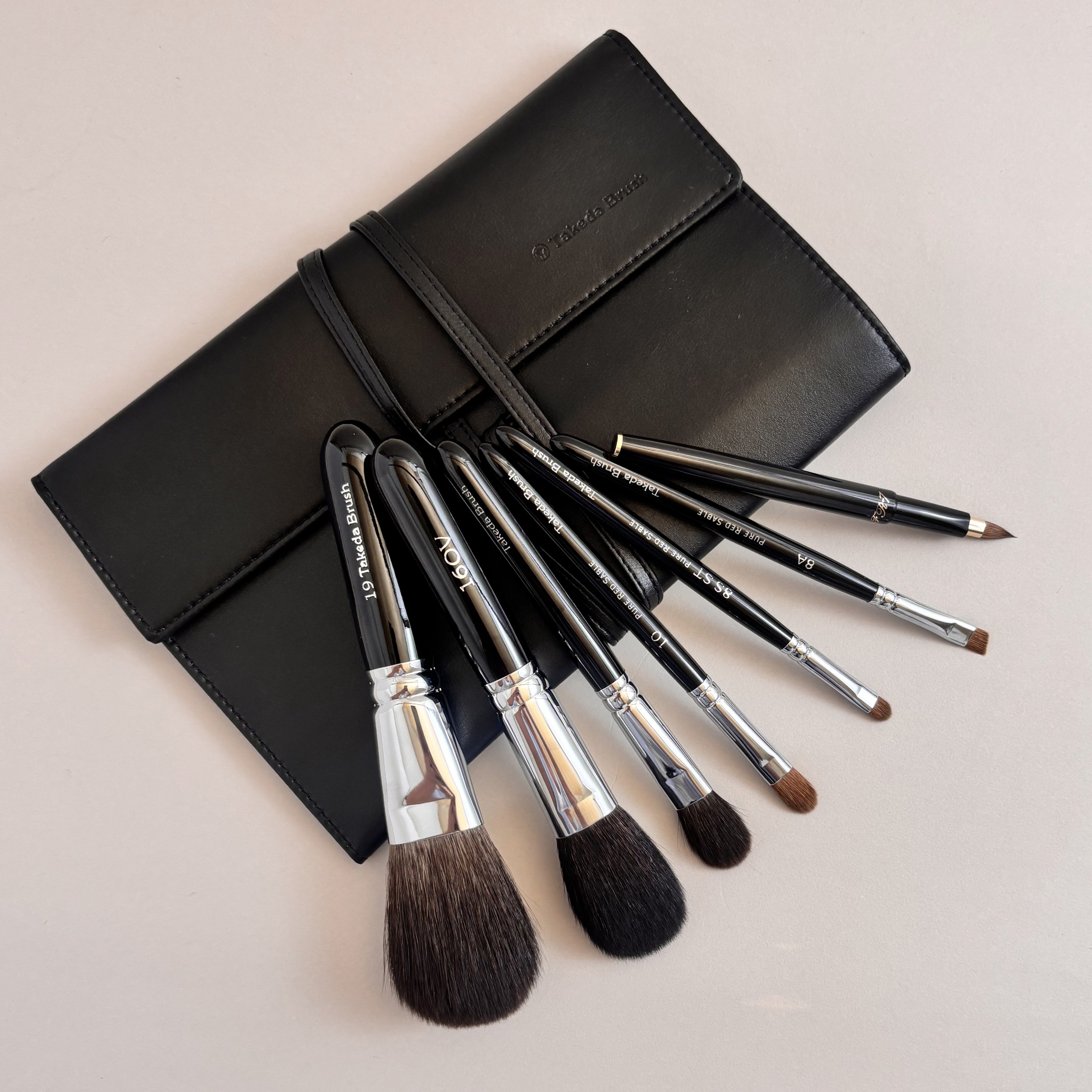 竹田ブラシ 7本セット ケース付き 黒】基本ブラシセット ベーシック 【合皮ブラシケース付 7本セット