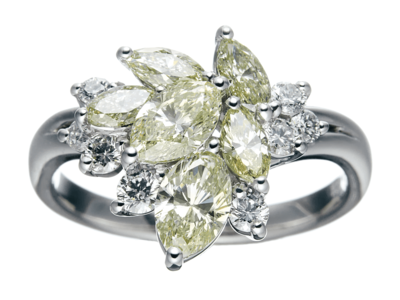 PT900マーキスカットダイヤモンドフラワーリング 1.6ct