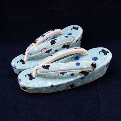 幸工房 オリジナル 草履 （黒猫）(水色)