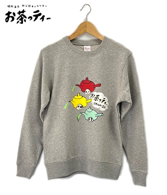 お茶っティートリオフェイス　プリントクルーネックスウェット(グレー)