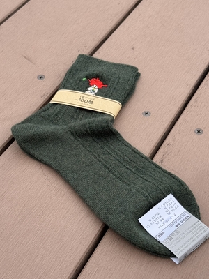 メンズお茶っティーソックスWOOLmix【ウール混】(ダークグリーン)